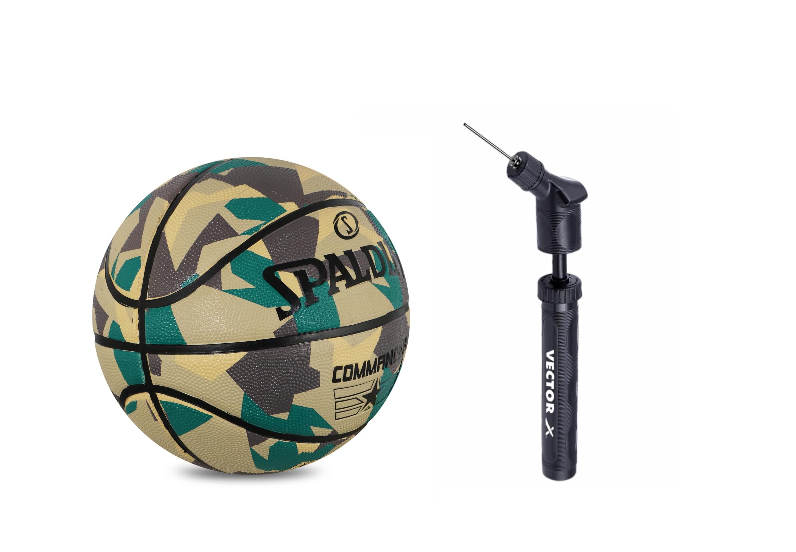 Spalding Commander Poly Basketball tamaño 7 hombres adultos con bomba de aire partido calidad al aire libre baloncesto tamaño 7 ejército impresión goma fuerte núcleo resistente al agua