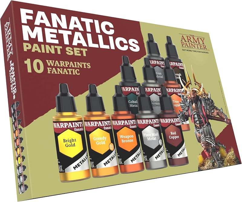 The Army Painter, juego de pintura Warpaints Fanatic Metallics, 10 x 18 ml | 10 pinturas acrílicas para metal incl. Oro, Cobre, Metal, Bronce y Plata, para Pintura de Modelos en Miniatura, Dnd y Warhammer