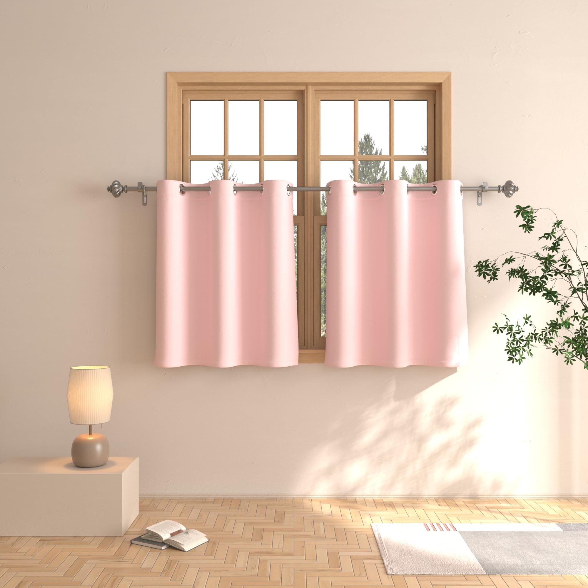 Rideaux à étages roses 76,2 cm de qualité supérieure avec œillets pour demi-fenêtre
