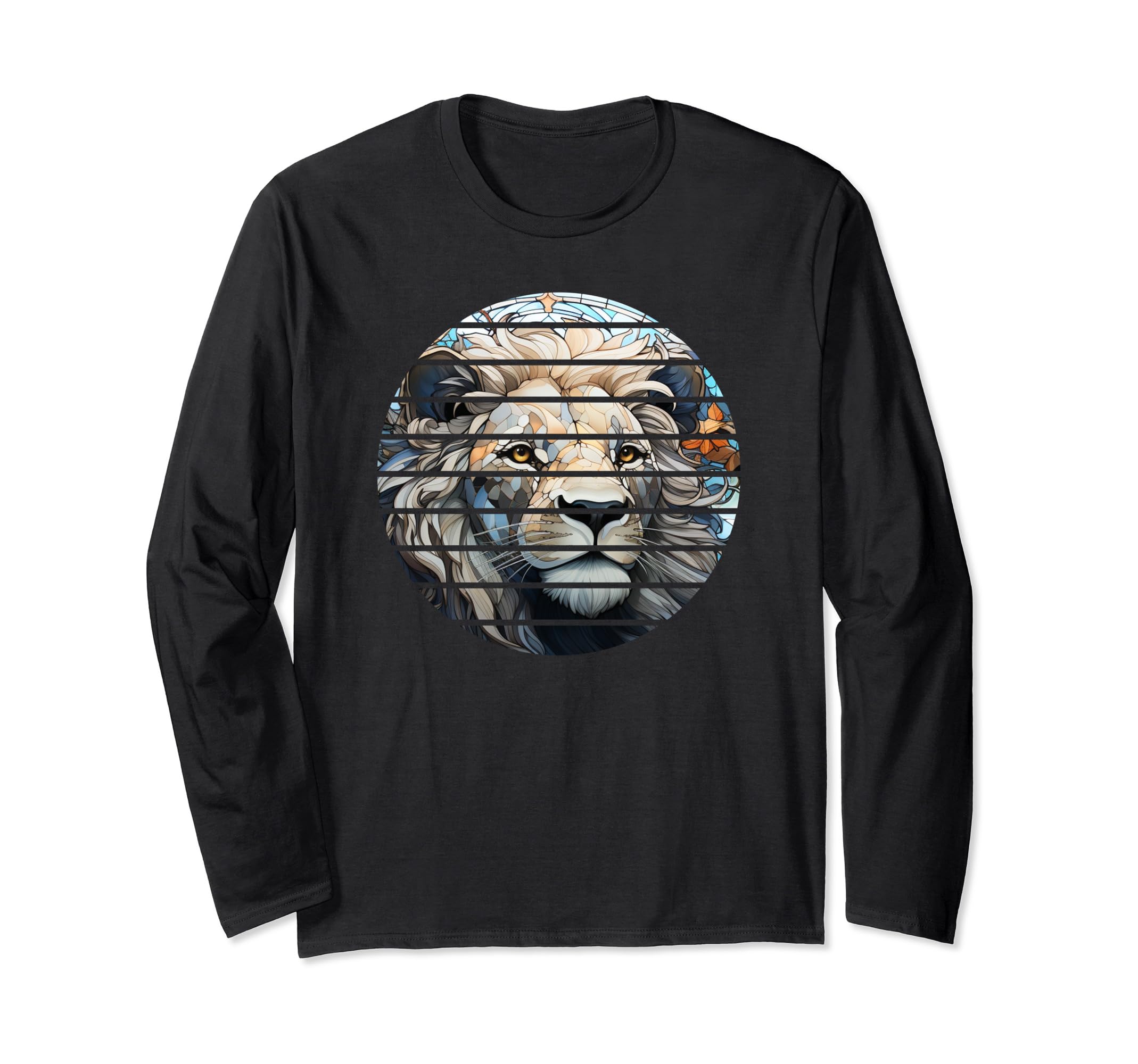 Retro circle stained glass safari white lion zoo animal art Long Sleeve T-Shirt