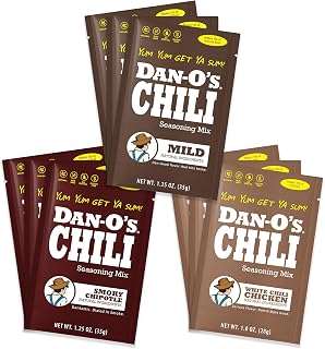 Dan-O’s Mild, Smoky Chipotle & White Chicken Chili Variety Pack, 9 Pack, Chili Spices & Seasonings, Great for Tacos, Soup, Nachos, and More