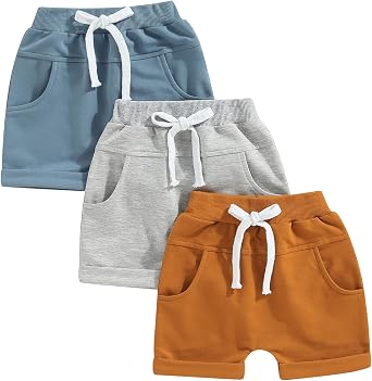 Baby Boys 3-Pack Pull-on Jogger Shorts Knit Shorts Classic Fit Elastic Waist Toddler Shorts Kids Multipacks Pants