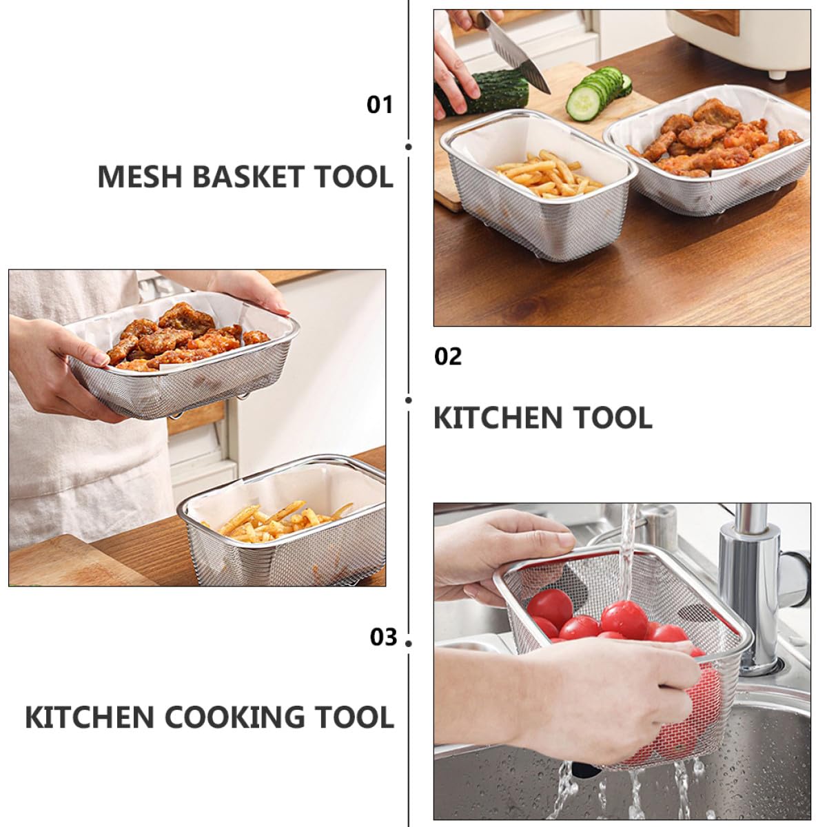 jojofuny Edelstahl Frittierkorb für Zuhause und Riegel Mehrzweck Siebkorb zum Frittieren von Pommes und Hähnchen Leicht zu Verstauen und Langlebig