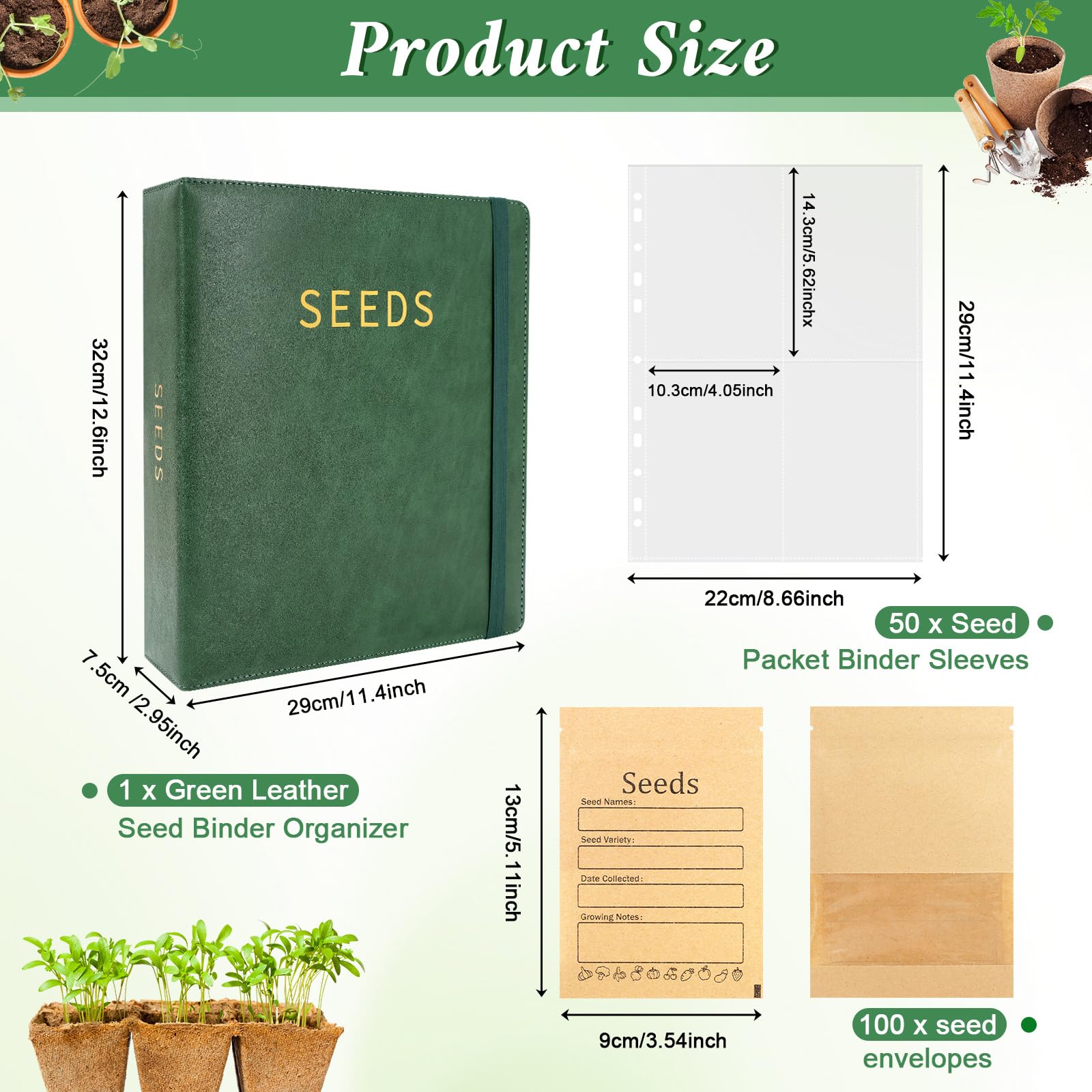 SUMMORO Organiseur de rangement de graines - Organiseur de paquets de graines de jardin avec 50 pochettes qui stockent 200 enveloppes de graines - 100 enveloppes refermables pour le stockage des
