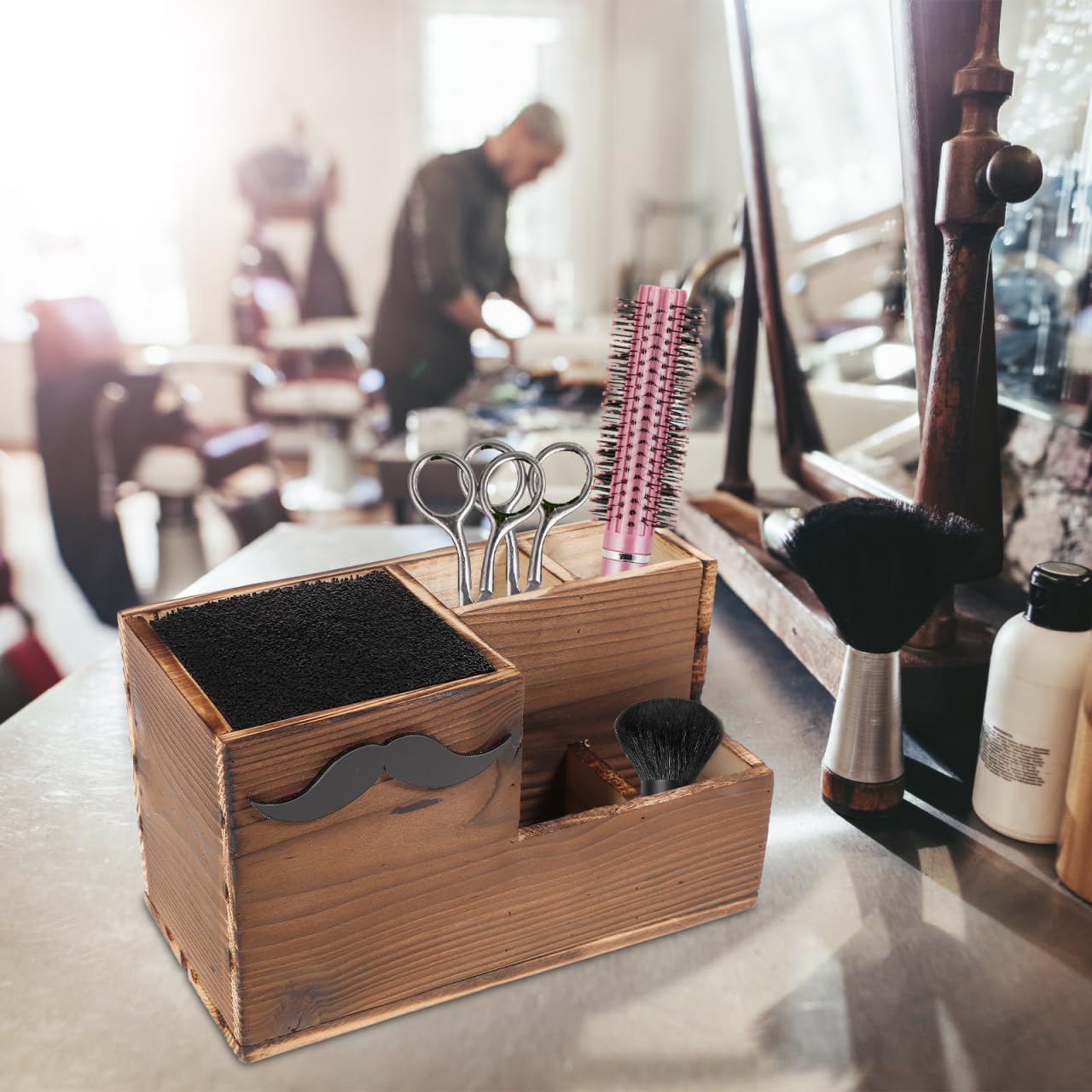 Luxshiny Salon Schere Halter Rack Holz Friseur Schere Lagerhalter Friseur Kämme Clips Desktop Schreibtisch Organizer Zubehör für Salon Büro zu Hause