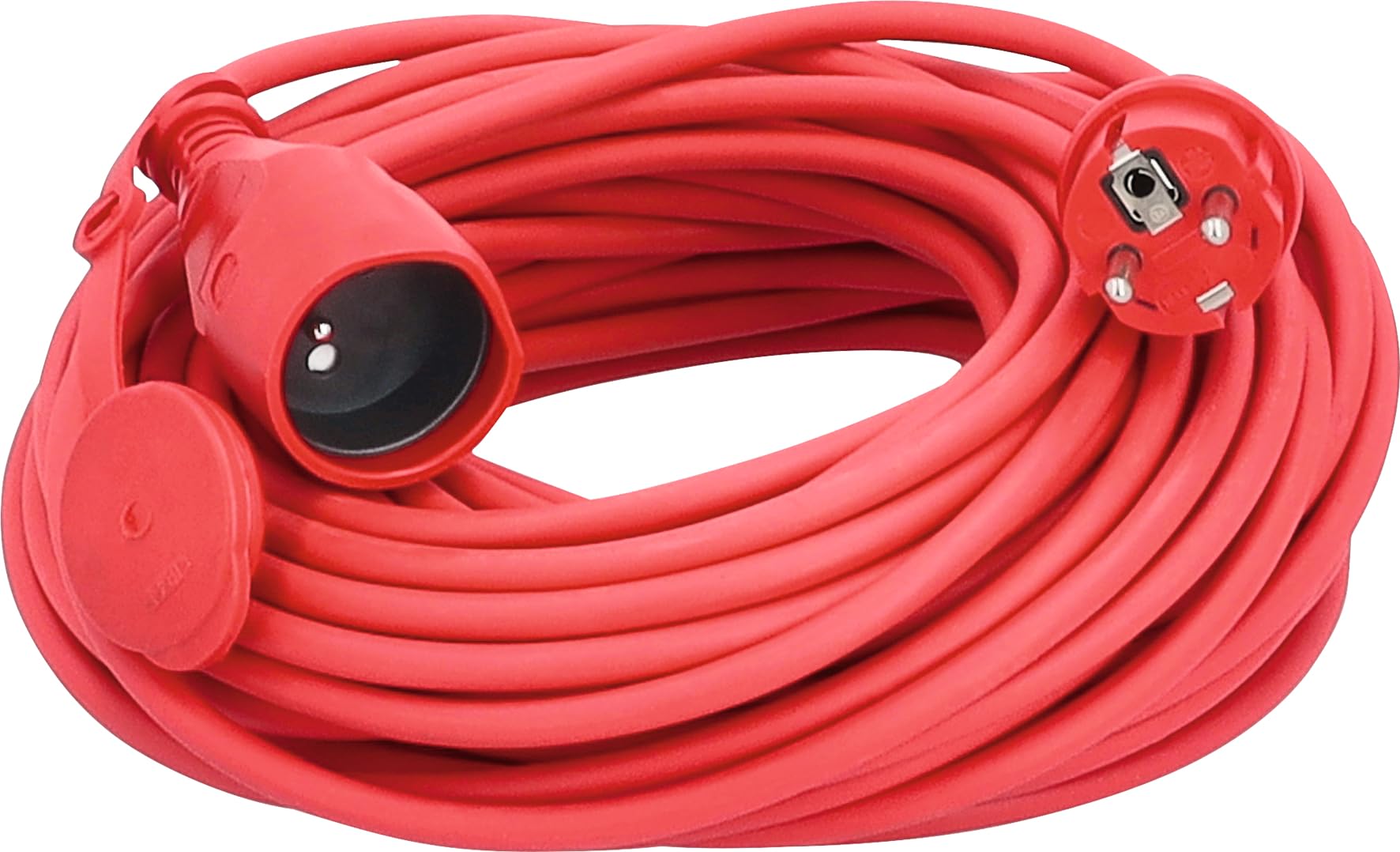 AS Schwabe - Extensión de 25 m H05VV-F 3G1,5 IP20, enchufe en ángulo, enchufe 2P+T, rojo