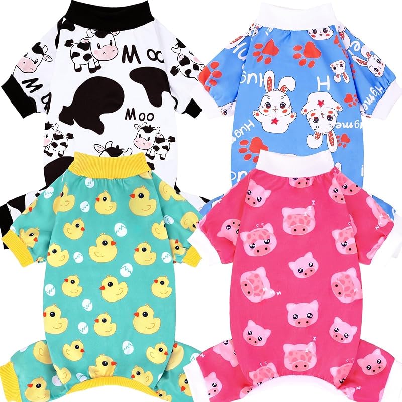 Pijamas para Cães Pequenos XPUDAC com Estampas Divertidas e Elástico, Tamanho XL, Pacote com 4