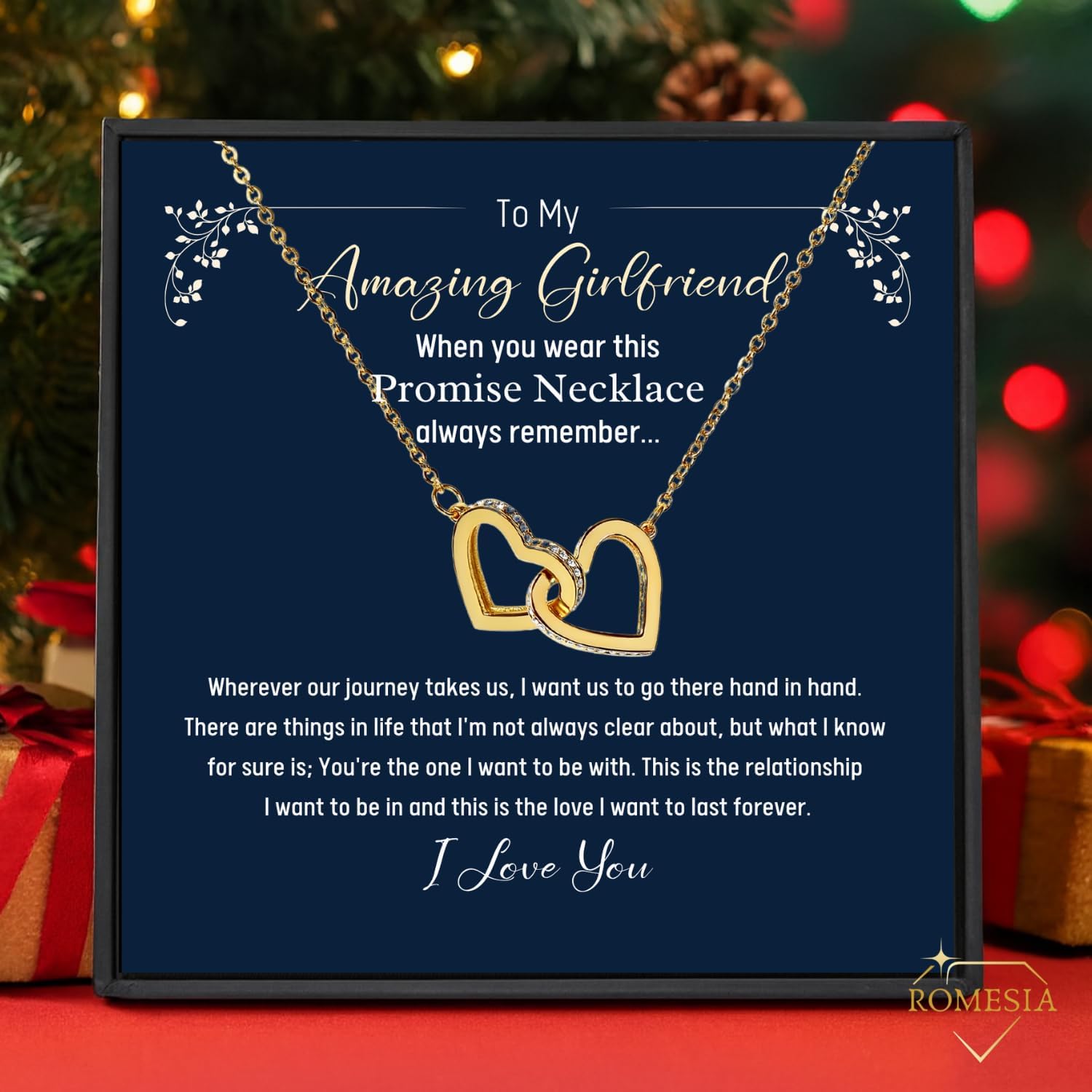 Necklace for Girlfriend Stainless Steel Interlocking Heart Pendant Necklace with Cubic Zirconia Romantic Gift for Girlfriends, Birthday, Anniversary, Valentine’s Day, or Christmas Jewelry for Women