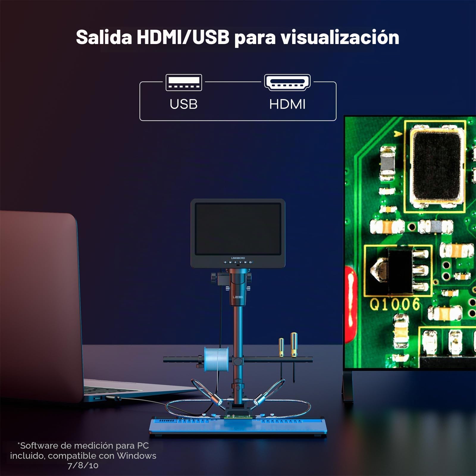 LM249MS Max 3 Lentes Microscopio Digital HDMI 10.1 Pulgadas con Estación de Soldadura, 2000X Electrónico para Adultos [Soporte de 24 Pulgadas], Video UHD