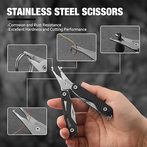 Miniatura 6 de VIRENKNIFE Mini EDC multiherramienta, alicates multiherramienta de acero inoxidable 13 en 1 con cuchillo de bolsillo, abridor de botellas,