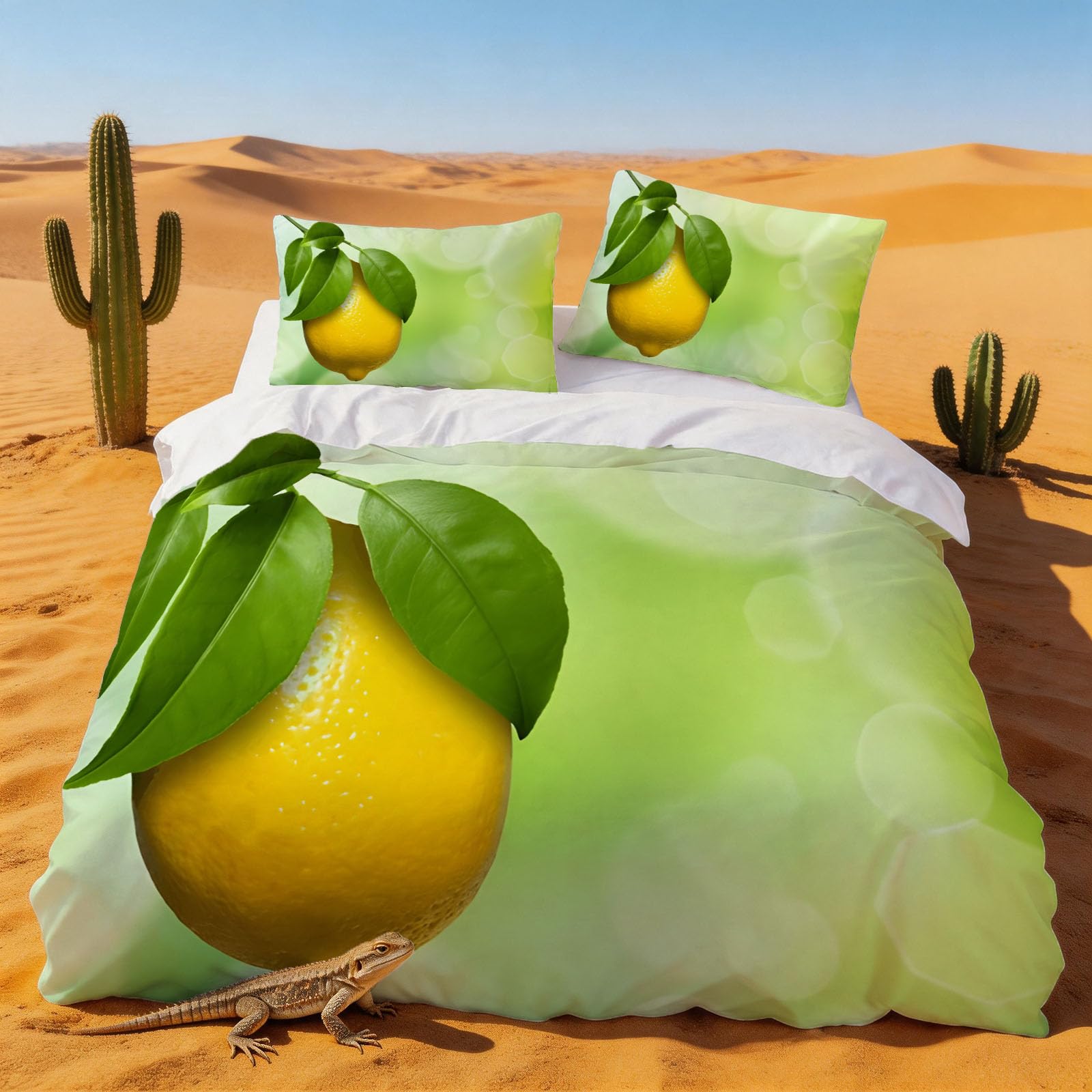 Housse de couette 220x240 adulte citron et parure de lit 2 personnes en microfibre