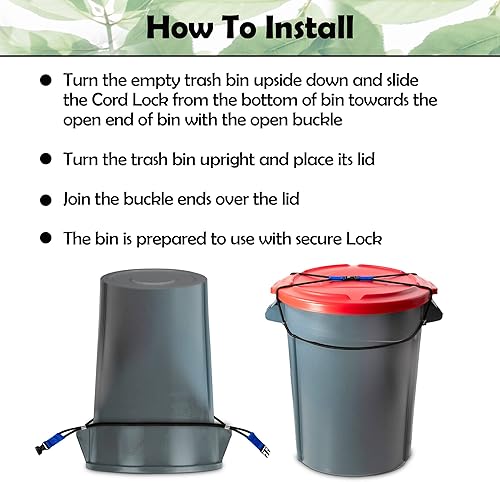 Miniatura 7 de ZONDER® Cerradura para cubo de basura, cuerda elástica para exteriores, para mapaches, animales, patio ordenado, cerradura de cubo de basura de oso,