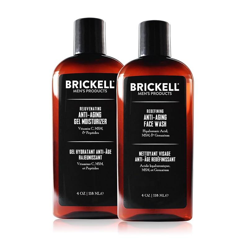 Brickell Men's Products Conjunto de Gel de Limpeza Facial e Hidratante Facial com Ácido Hialurônico, Vitamina C e Peptídeos
