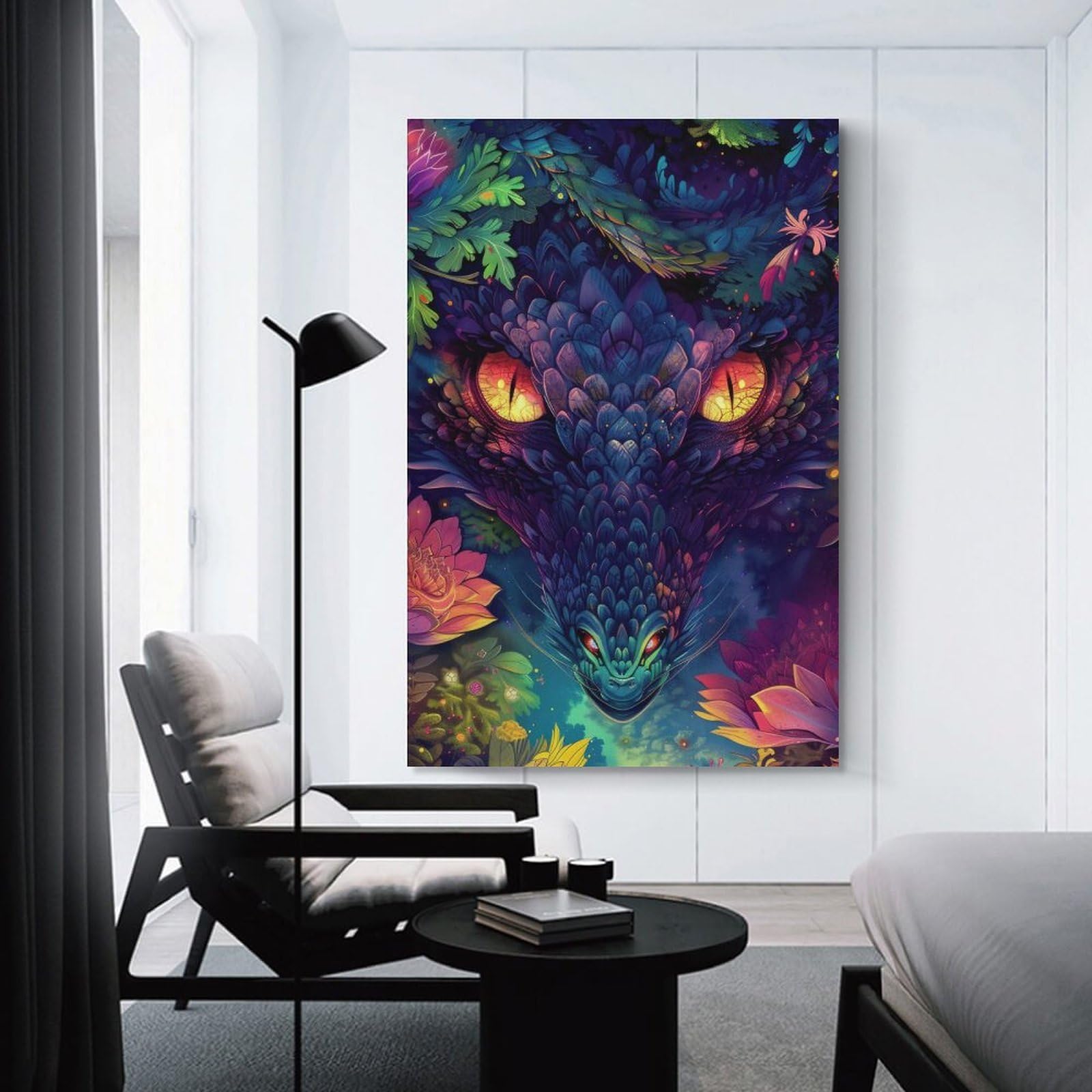 Junmoney Dragon in Bloom Neon Fantasy Art Wall Picture Print 20x30inch(50x75cm), for Apartment Walls, Studios Or Work Areas, A Simple Refresh for Blank Walls