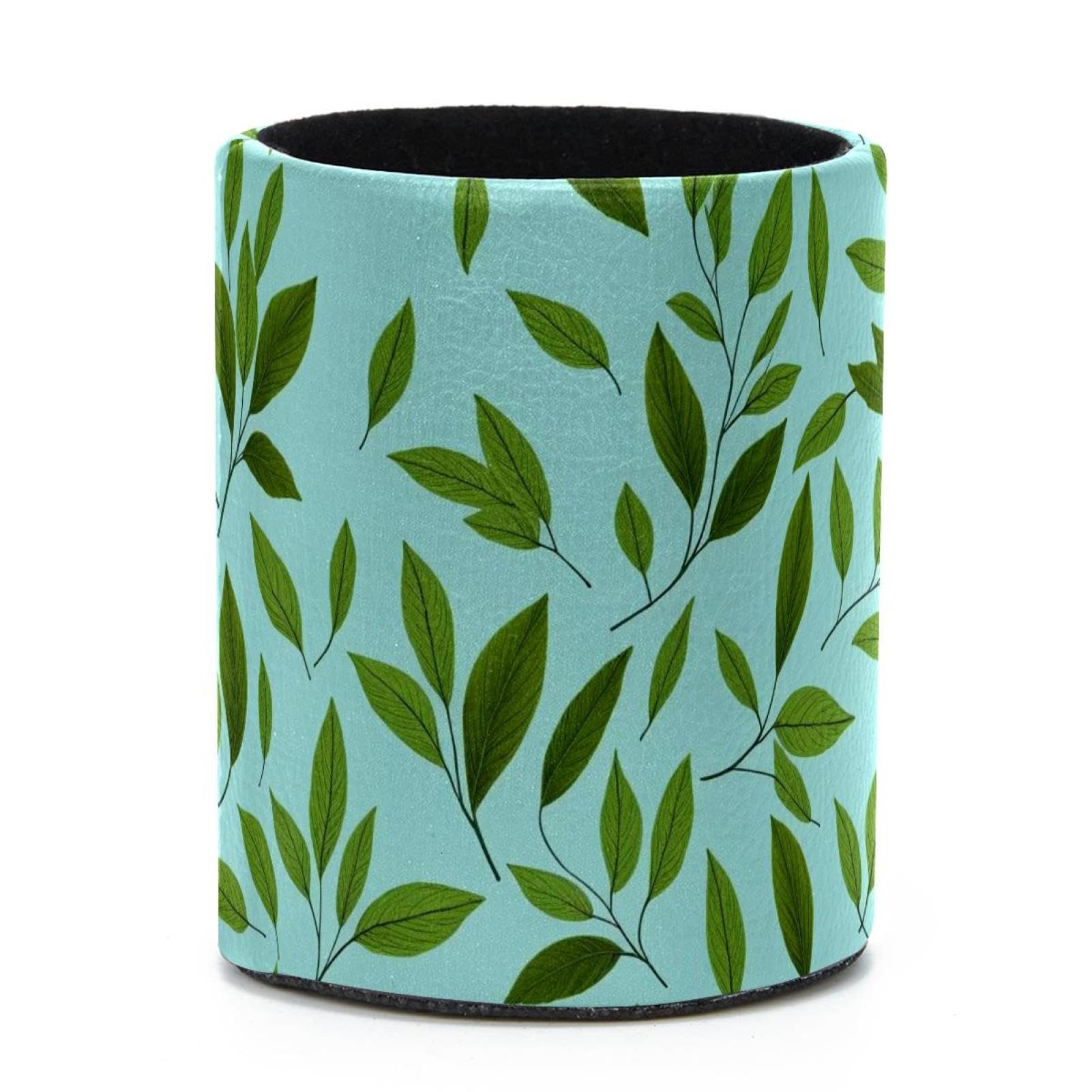 VAPOKF Round Pencil Holders for Desk, Artistic Leaves Pen Holders Pen Pot Makeup Brushes Storage Desktop Stationery Supplies Organiser for Home Office