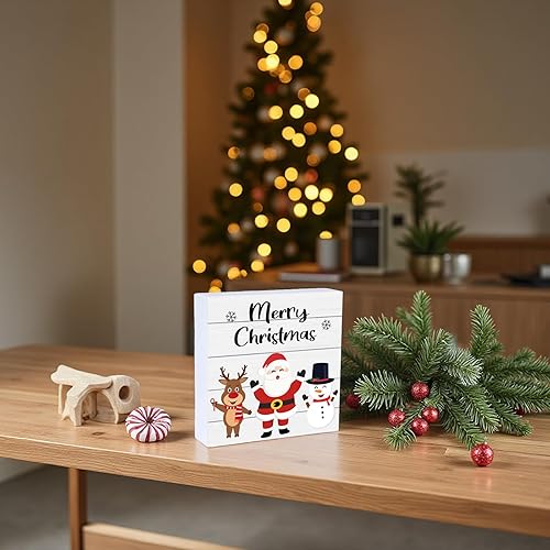 Miniatura 6 de Decoración de mesa de Navidad, decoración de Navidad, interior, hogar, oficina, baño, Papá Noel, muñeco de nieve, reno, caja de madera, letrero de