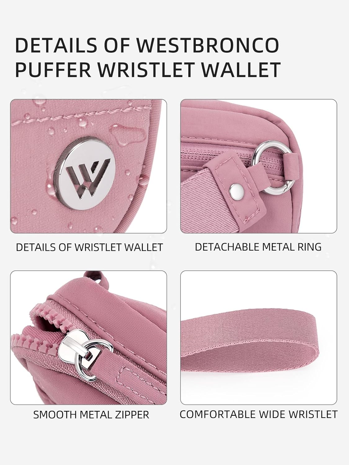 WESTBRONCO Wristlet Wallets for Women Nylon Quilted RFID Wallet with 3 Zipper Purse for Travel - Image 6