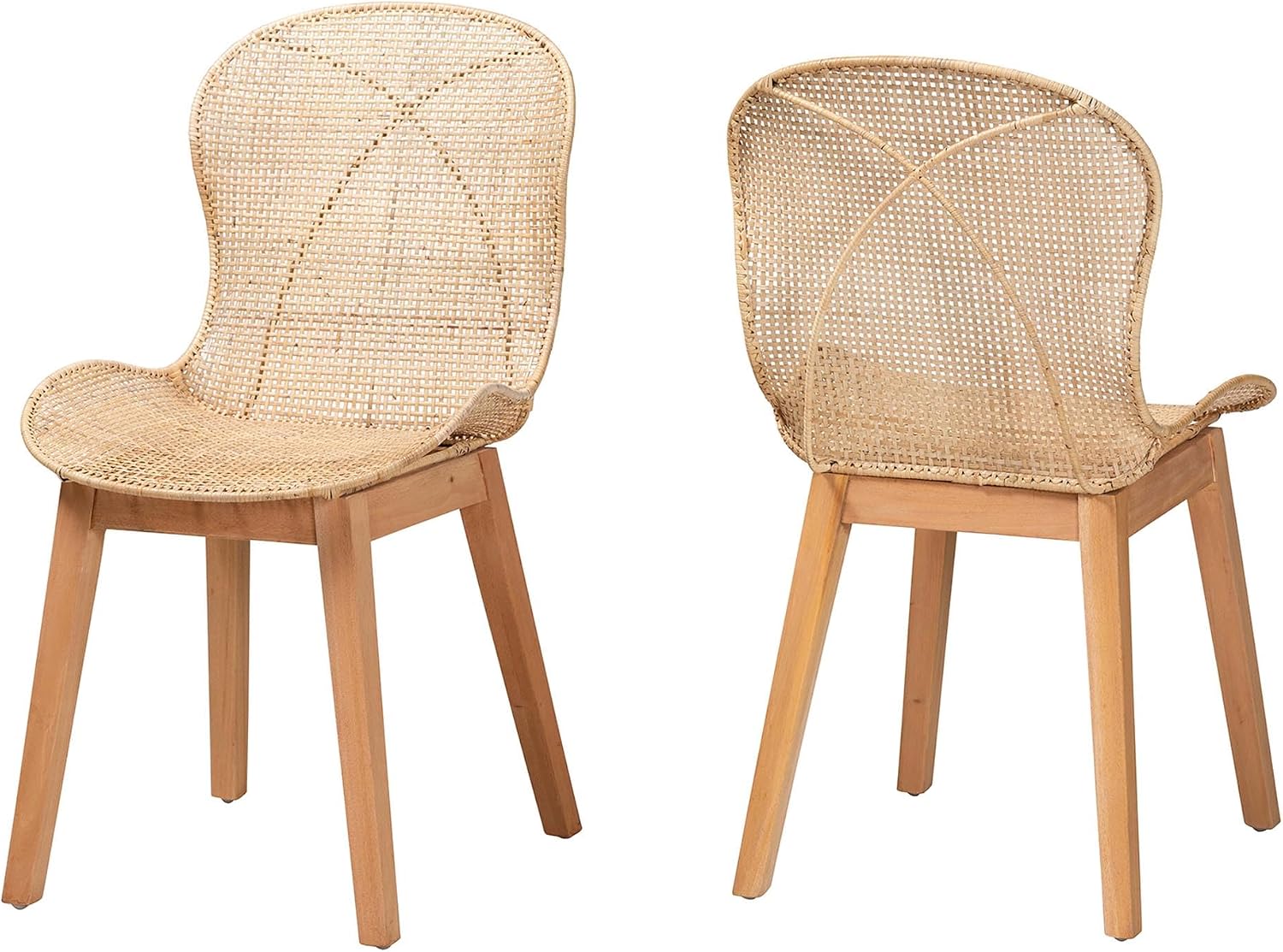 bali & pari Sabelle Japandi Natural Rattan and Mahogany Wood 2-Piece Dining Chair Set