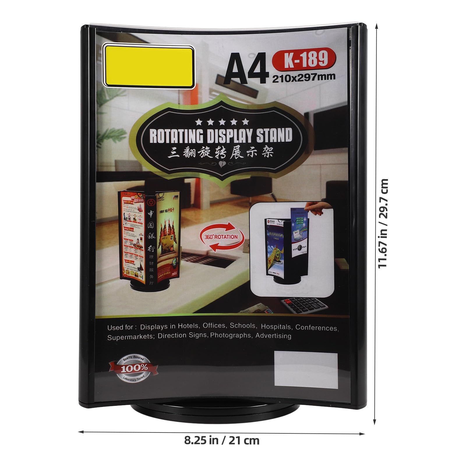 Soporte para Carteles de Mesa Acrílico Transparente con Base Estable Expositor Giratorio de Tres Caras para Menús y Precios para Oficina Restaurante y Tienda