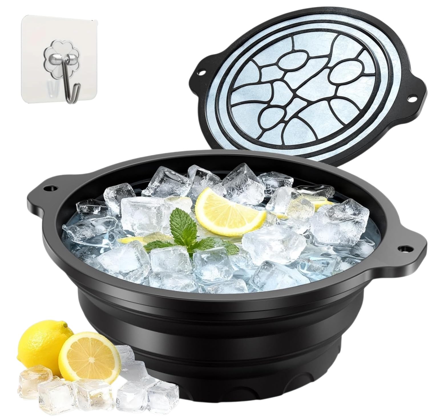 Face Bowl for Ice with Built-in Ice Tray – Collapsible Silicone Facial Ice Bath Bowl for Cold Plunge Therapy, Skin Tightening & Acne Relief – Portable Spa Tool for Home & Travel(Black,Free Hook)-image-5