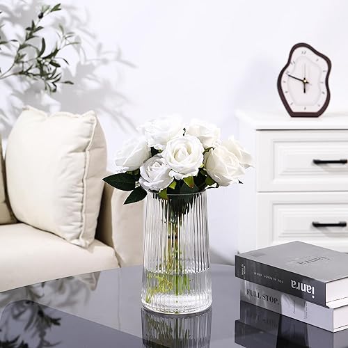 Miniatura 3 de Jarrón de vidrio transparente para flores, florero para ramo, jarrones de vidrio modernos, jarrones acanalados para sala de estar, dormitorio, mesa