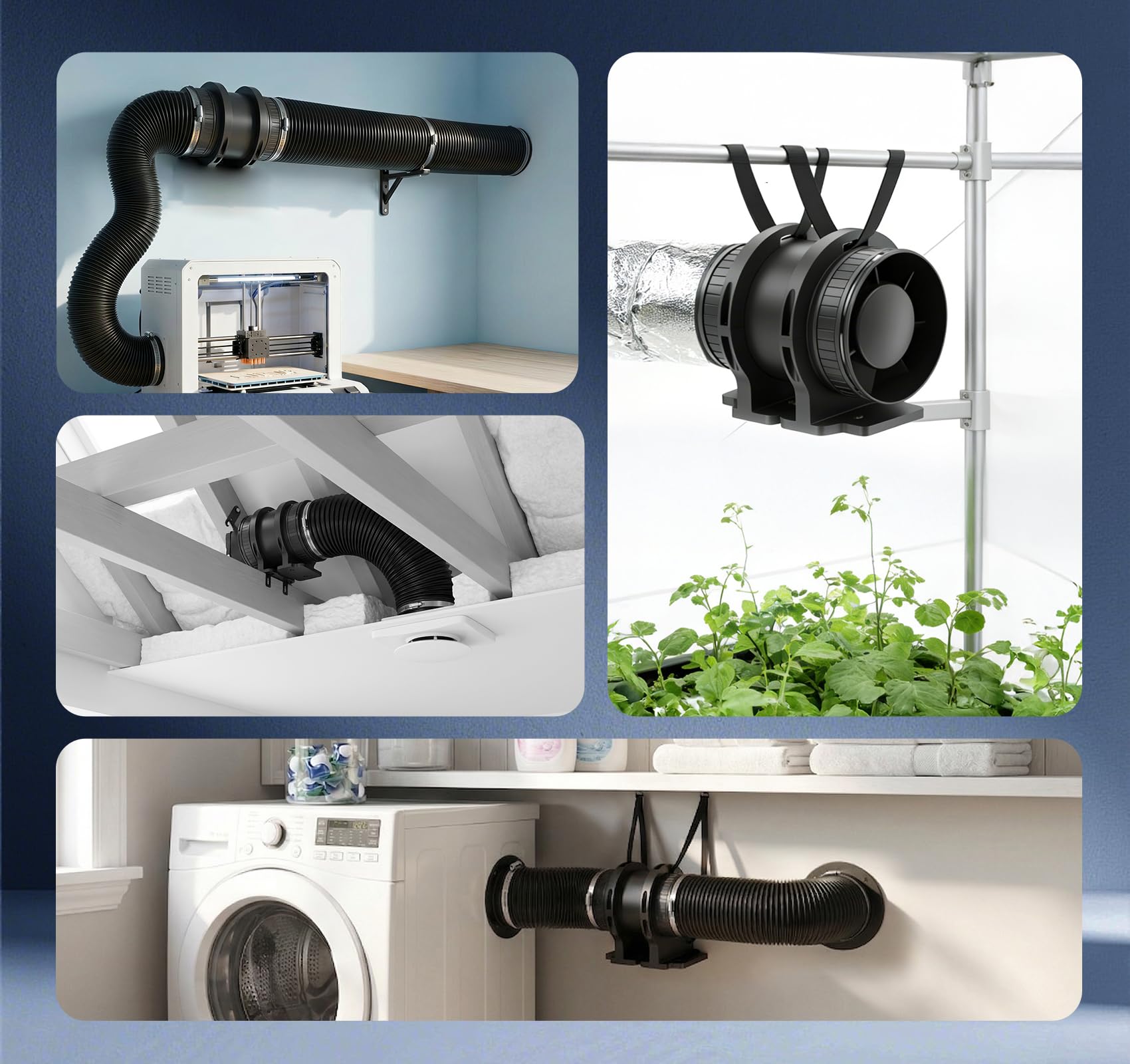 Ventilateur de Conduit Bidirectionnel, 6 Vitesses, Télécommande – Silencieux avec Protection Contre la Surchauffe, VMC Salle de Bain WC Serre Tente, Extracteur d'Air 100mm (avec Support)