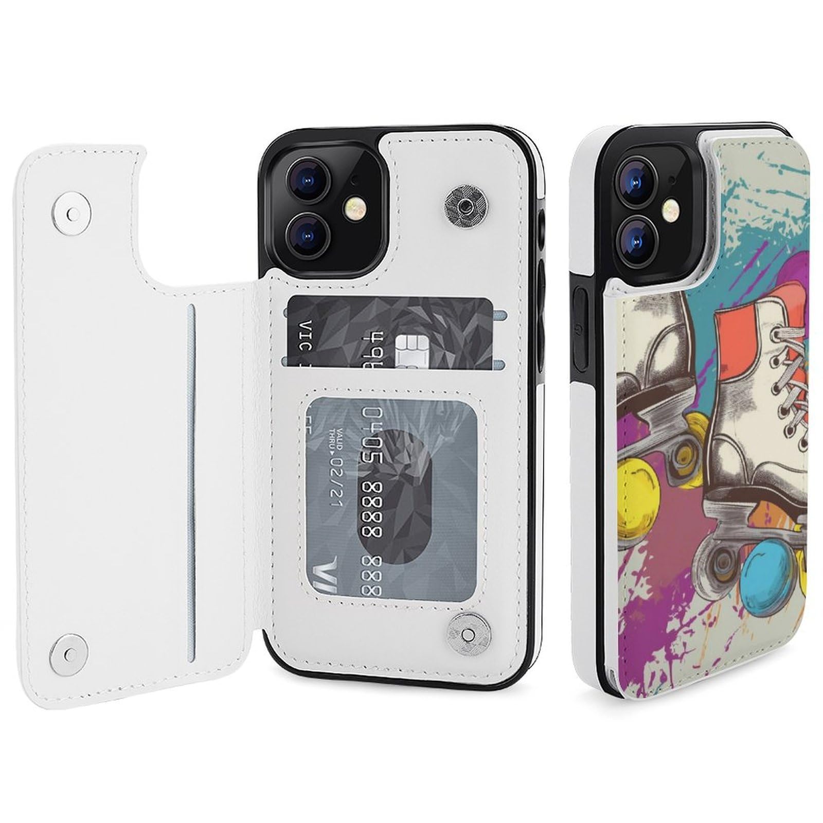 Fundas tipo cartera para iPhone 12 Mini, diseño retro de patines de ruedas, de piel, con ranuras para tarjetas