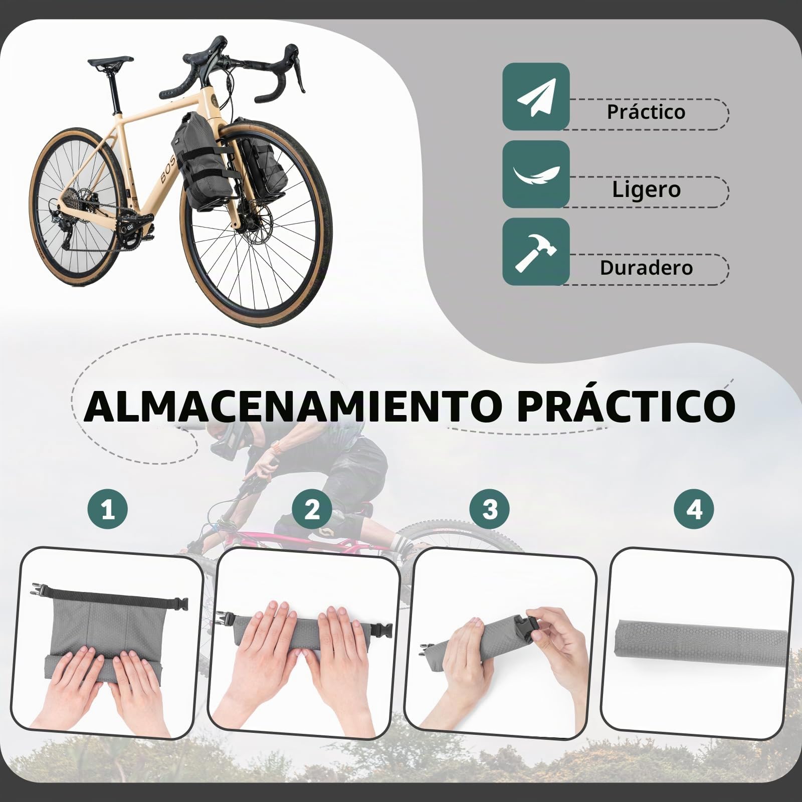 ROCKBROS Portaequipajes Delantero Bicicleta y Bolsa para Horquilla Resistente al Agua, Portabultos de Aluminio para Bikepacking Ciclismo