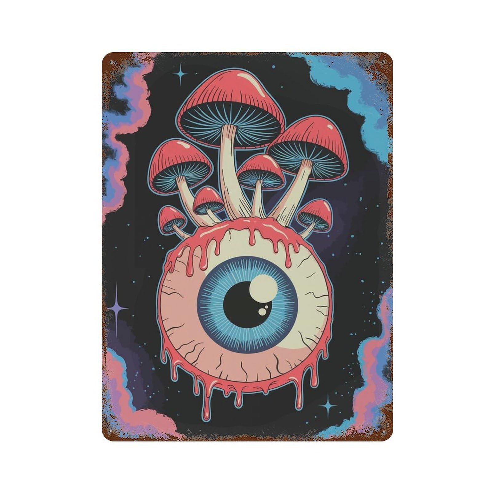 Psychedelic Eye with Mushrooms 15.7"x11.8" Decorative Tin Sign, Classic Wall Plaque for Cafe, Home Bar And Lounge Decor
