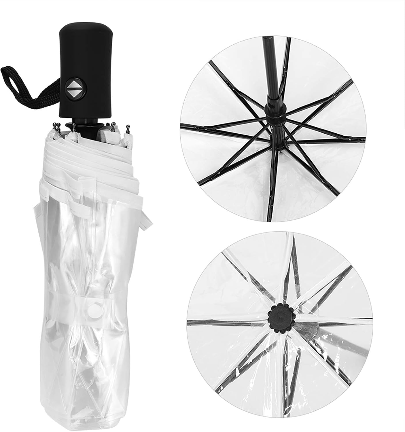 Acouto Transparent Umbrella, Full Automatic 3 Folds Folding Transparent Auto Open Close Umbrella, Vented Windproof Clear Compact Small Sturdy Umbrella for Outdoor Rain Wedding