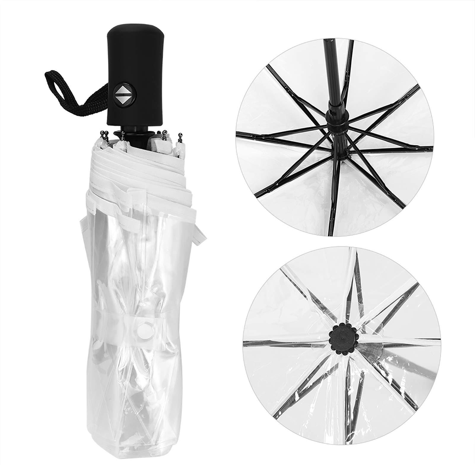 Lwuey Ombrello Trasparente - Grande Cupola (110 cm) Ombrello Pieghevole da Viaggio Trasparente Compatto Ombrello Sposa Pioggia Automatico Compatto