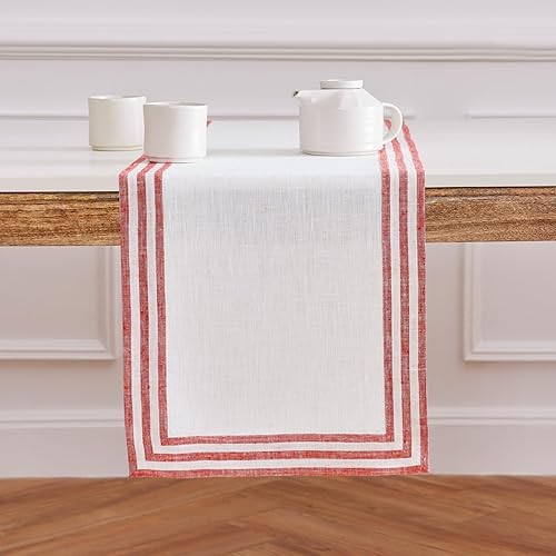 Miniatura 7 de Solino Home Camino de mesa de lino de 14 x 108 pulgadas, camino de mesa de lino 100% puro rojo para otoño, Acción de Gracias, Navidad, hecho a mano
