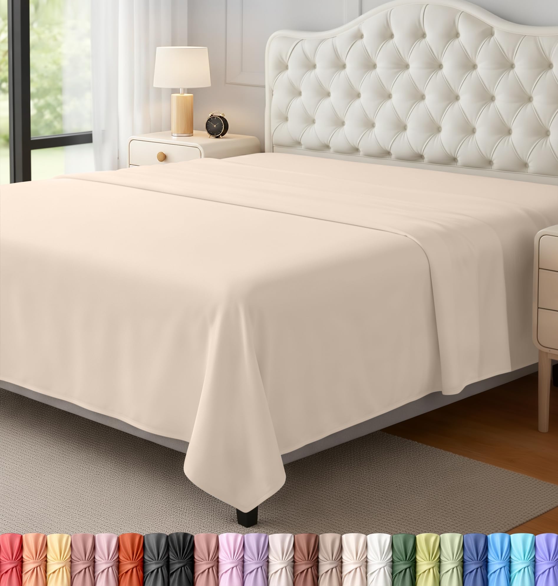 Flat Sheet - Soft Brushed Microfiber Fabric - Shrinkage & Fade Resistant Top Sheet - Easy Care - 1 Flat Sheet Only (King, Beige)