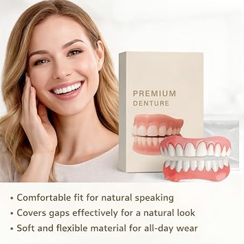Premium Full Denture Set,Silicone Reline Denture Set,Silicone Denture Full Mouth for Men Women,False Teeth Top and Bottom,Upper and Lower Denture Reline Kit,Dental Repair Kit,Material Safety
