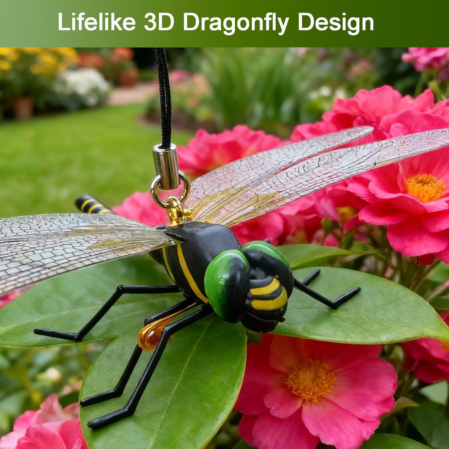 3D Artificial Dragonfly Bug Repellent – Lifelike Outdoor Hanging Ornament & Garden Decor – Natural Fly,Durable PVC Hanging Use (Yellow-24pcs)