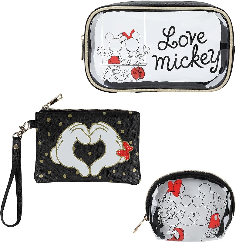 Bioworld Mickey 3-Piece Set Toiletry Bags with Clear PVC Makeup Bag