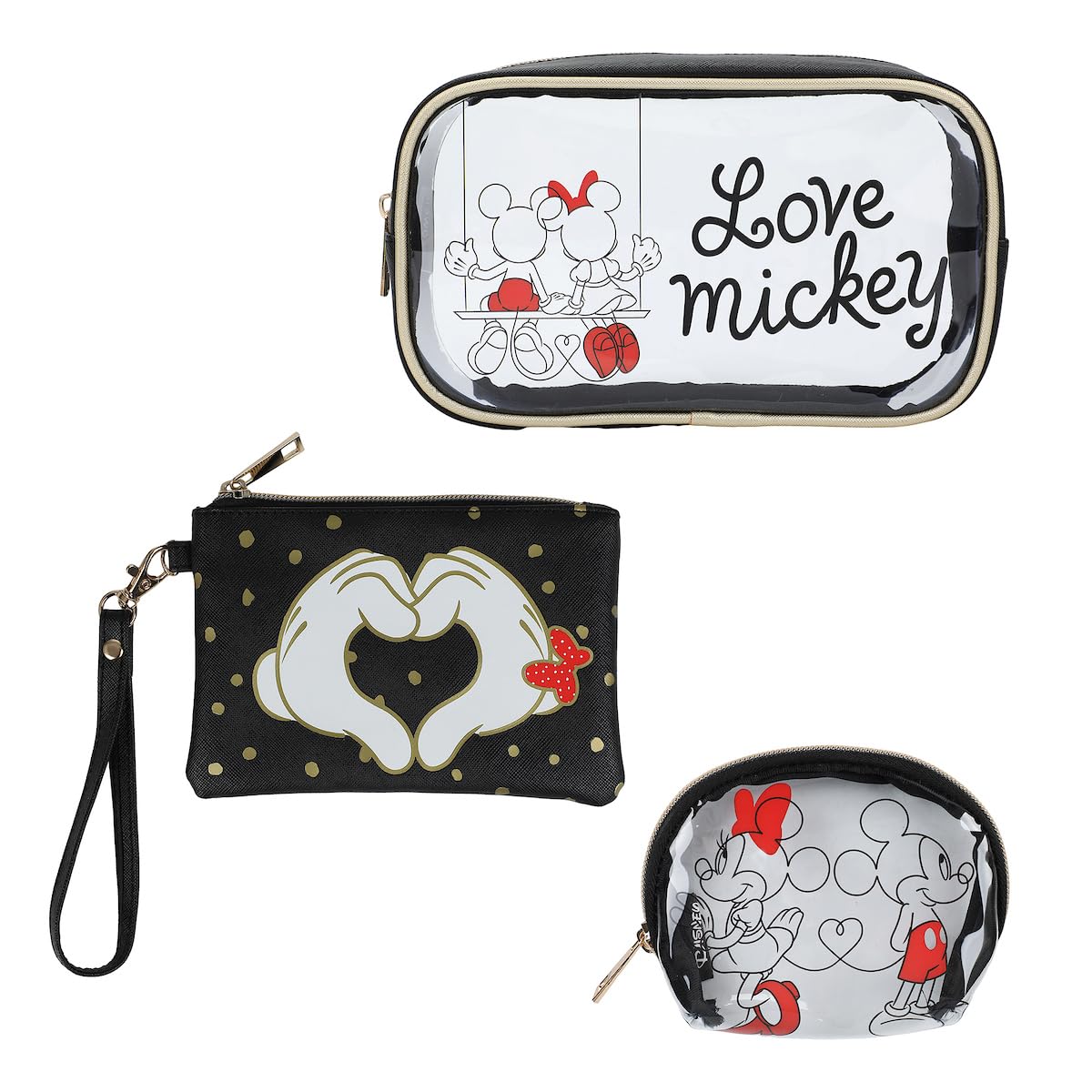 Bioworld Mickey - Set Di 3 Beauty Case In Pvc Trasparente, Multicolore, Osfa-image