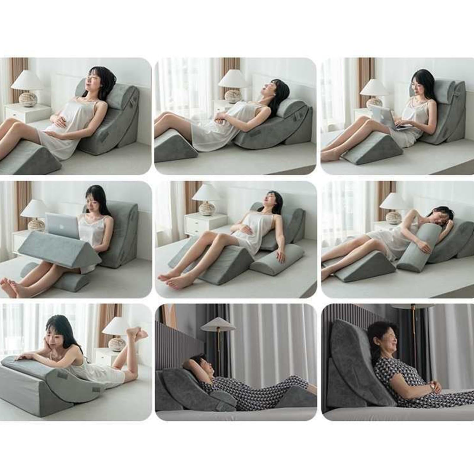 Almohada Cuña Viscoelastica 4 Piezas para Dormir,Cojin Cuña Espuma Espuma Viscoelástica para Respaldo Piernas,Espalda,Cabeza Y Cuello,Almohada De Lectura para Dormir, Leer