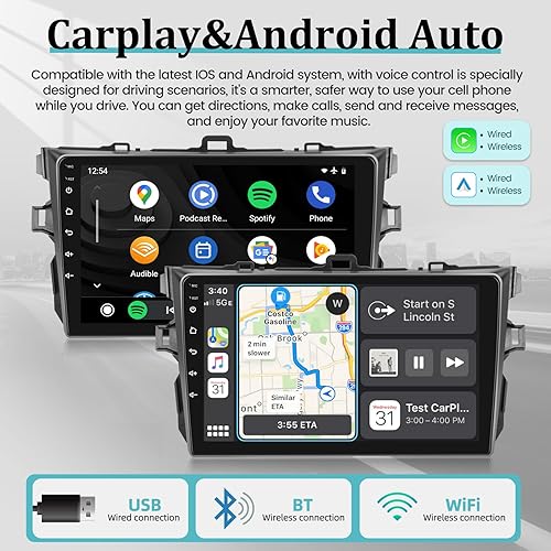 Miniatura 4 de 2+64G Radio de coche para Toyota Corolla 2006-2012, pantalla táctil Android estéreo de coche con Apple Carplay inalámbrico y Android AutoWiFi1080P