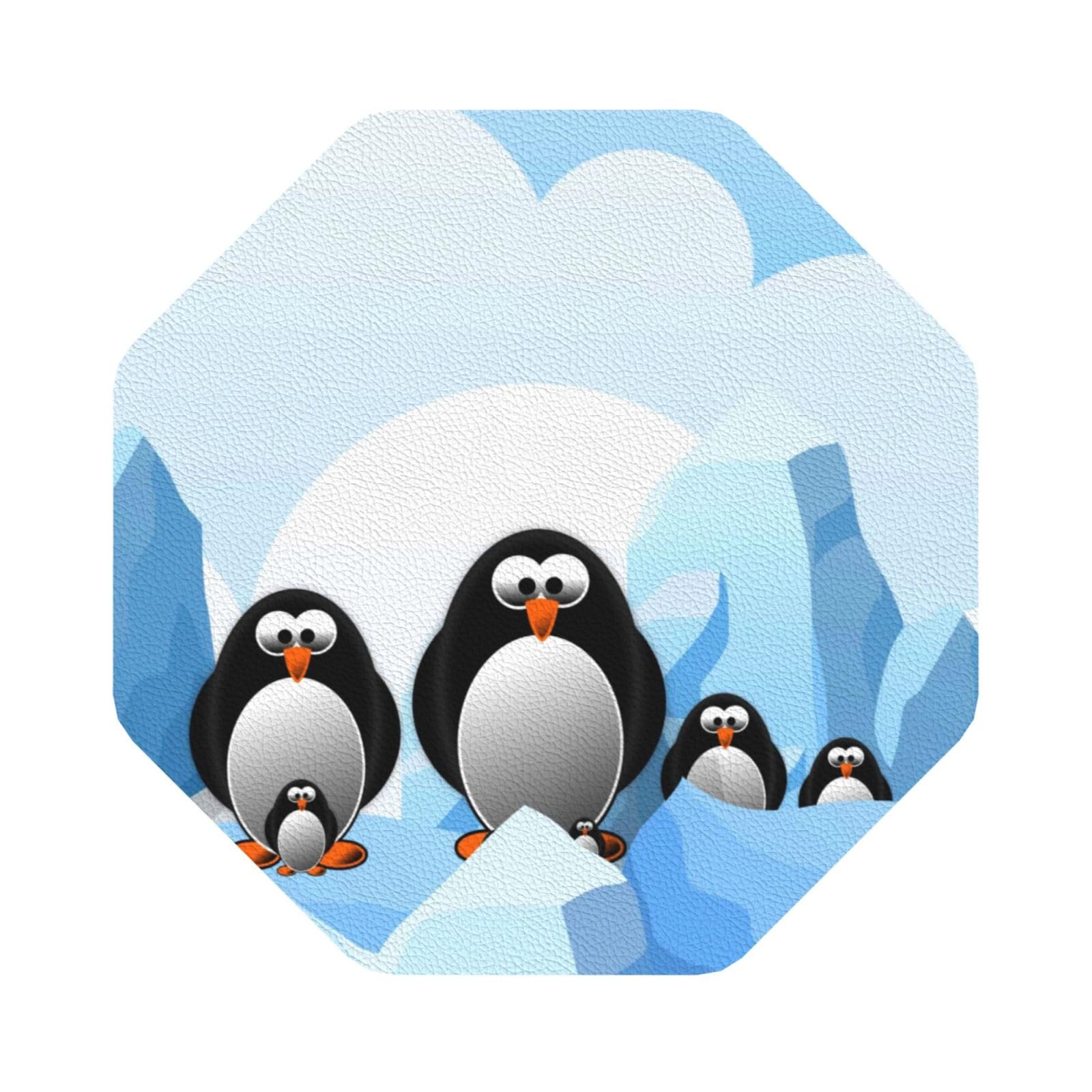 Penguin Antarctica Ice PU Leather Coasters Set of 6 Octagon Drink Coasters