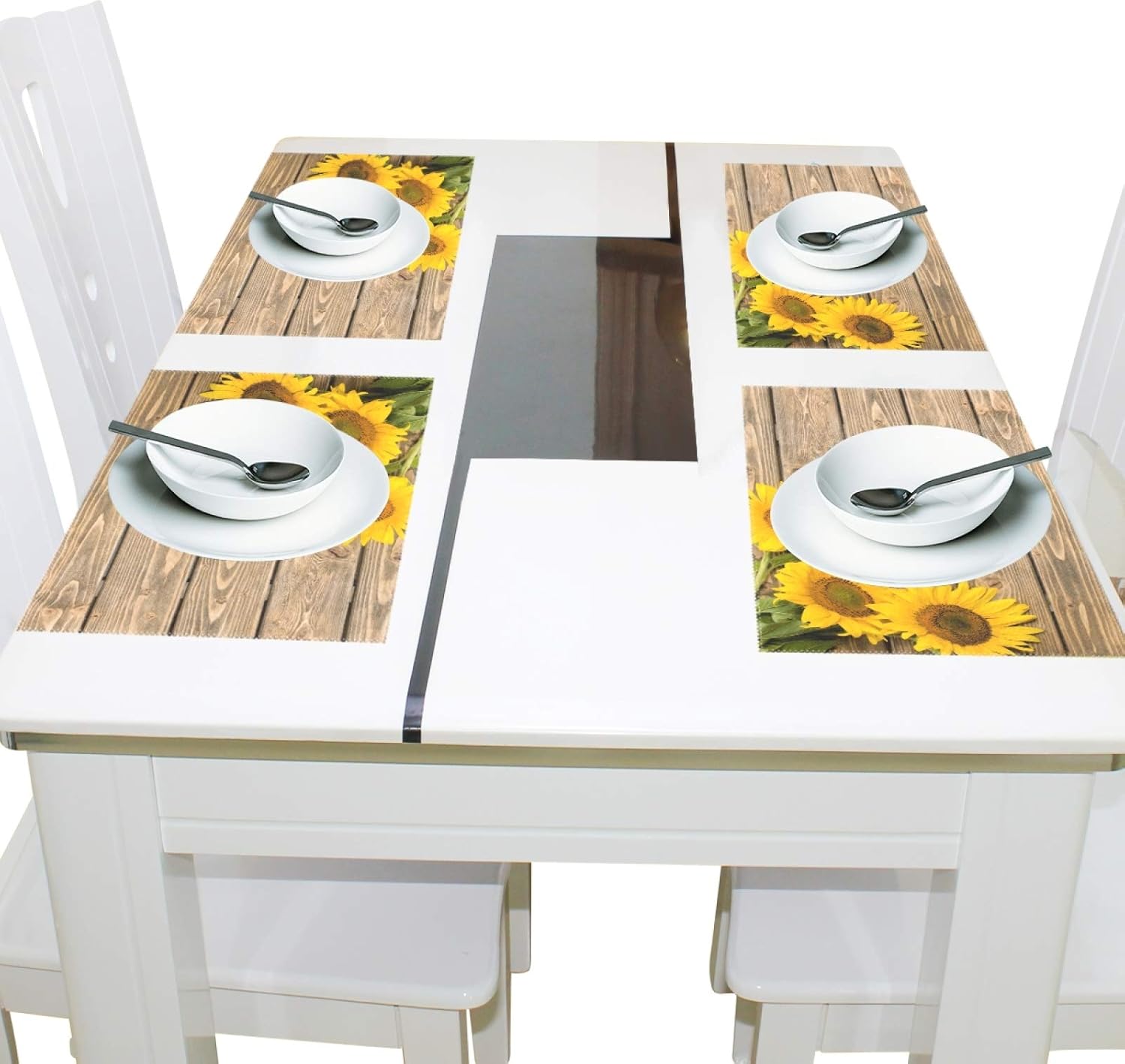 Greatest Product MOYYO Sunflowers on The Wooden Placemat Heat Resistant Non-Slip Polyester Place mats Washable Table Mats Easy to Clean for Dining Kitchen Table Decor Set of 6