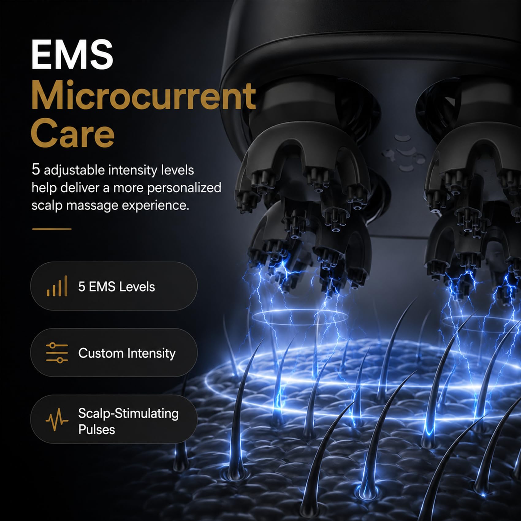 Masajeador eléctrico 4 en 1 del cuero cabelludo con EMS y terapia de luz roja, estimulador del crecimiento del cabello de 620-630 nm, masajeador de cabeza de mano con 5 modos para aliviar el estrés y