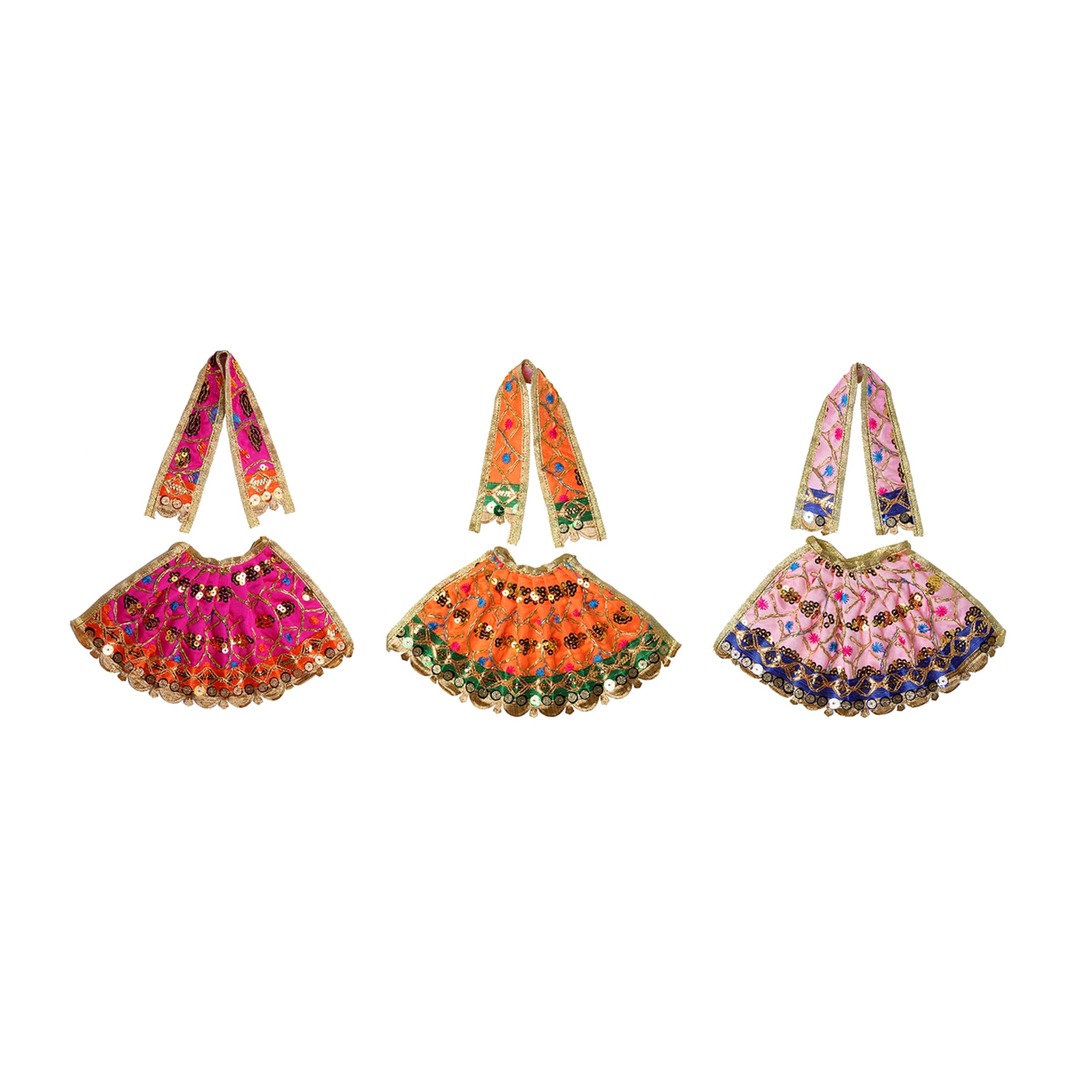 Aditri Creation Set of 3 Pink,Light Pink & Orange Laxmi Durga Devi MATA Dress poshak vastra Cloth lehanga Chunari Puja Item for Idol Statues (Size :- 4")