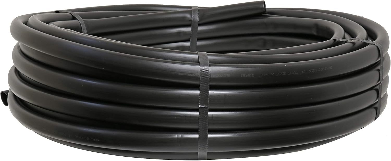 Black Polyethylene Tubing for Drip Irrigation, UV Resistant, 60 PSI, Agricultural Grade, Size: 3/4" (0.820" ID x 0.940" OD), (Roll Length: 250ft)