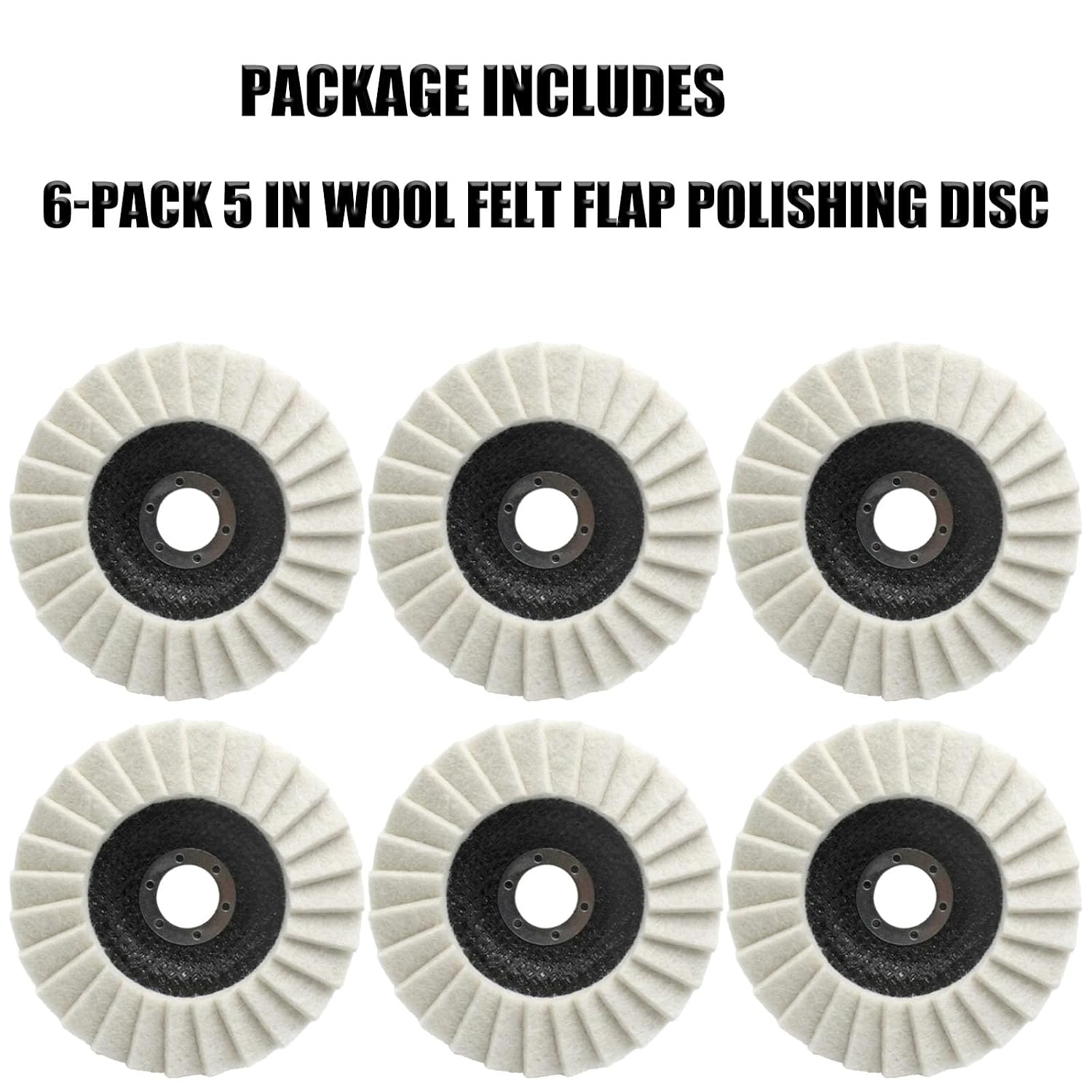 6 Pack Wool Polishing Wheel for Angle Grinder 5" X 7/8" Wool Felt Flap Polishing Disc for Aluminum/Marble/Metal/Wood/Automotive (6)