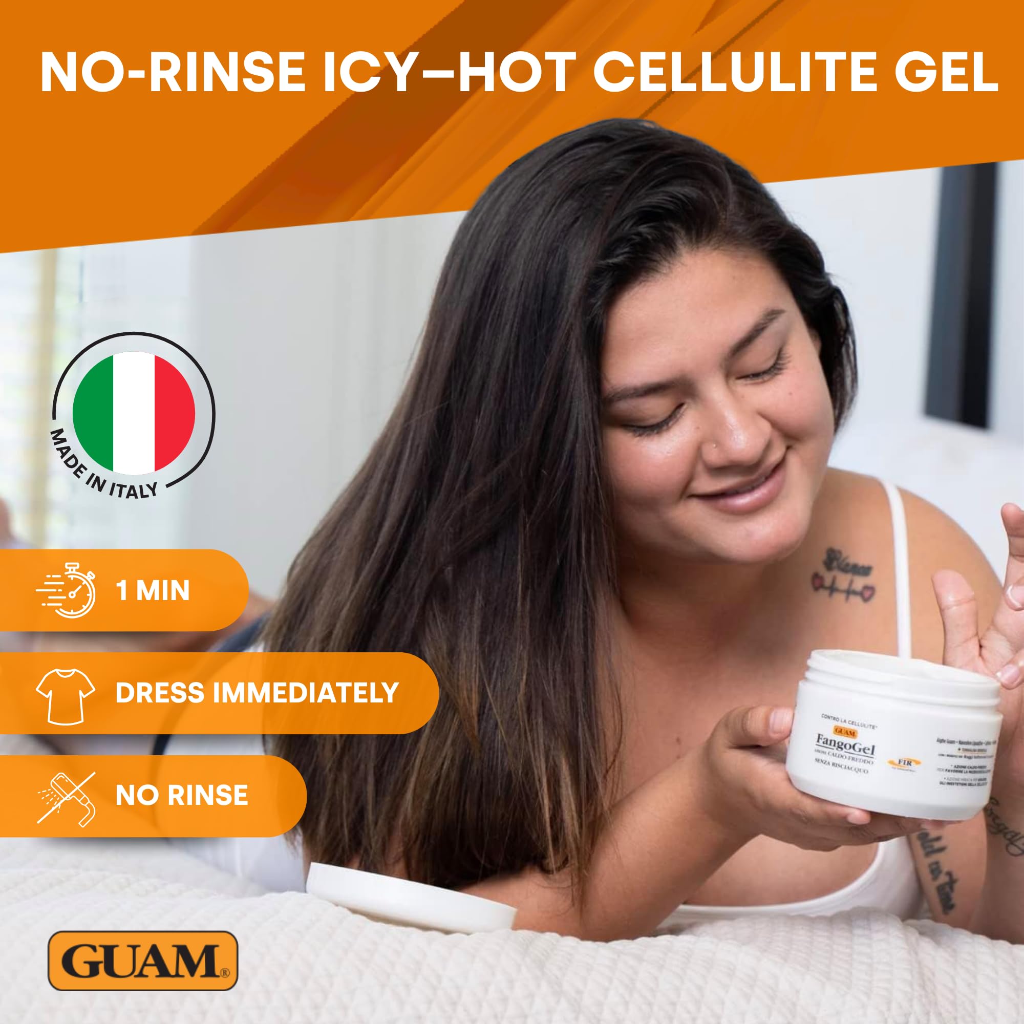 Guam Fangogel F.I.R. Contro la Cellulite Senza Risciacquo Azione Caldo-Freddo con Nanosfere Lipoattive, Caffeina, Mentolo, Giallo, 300