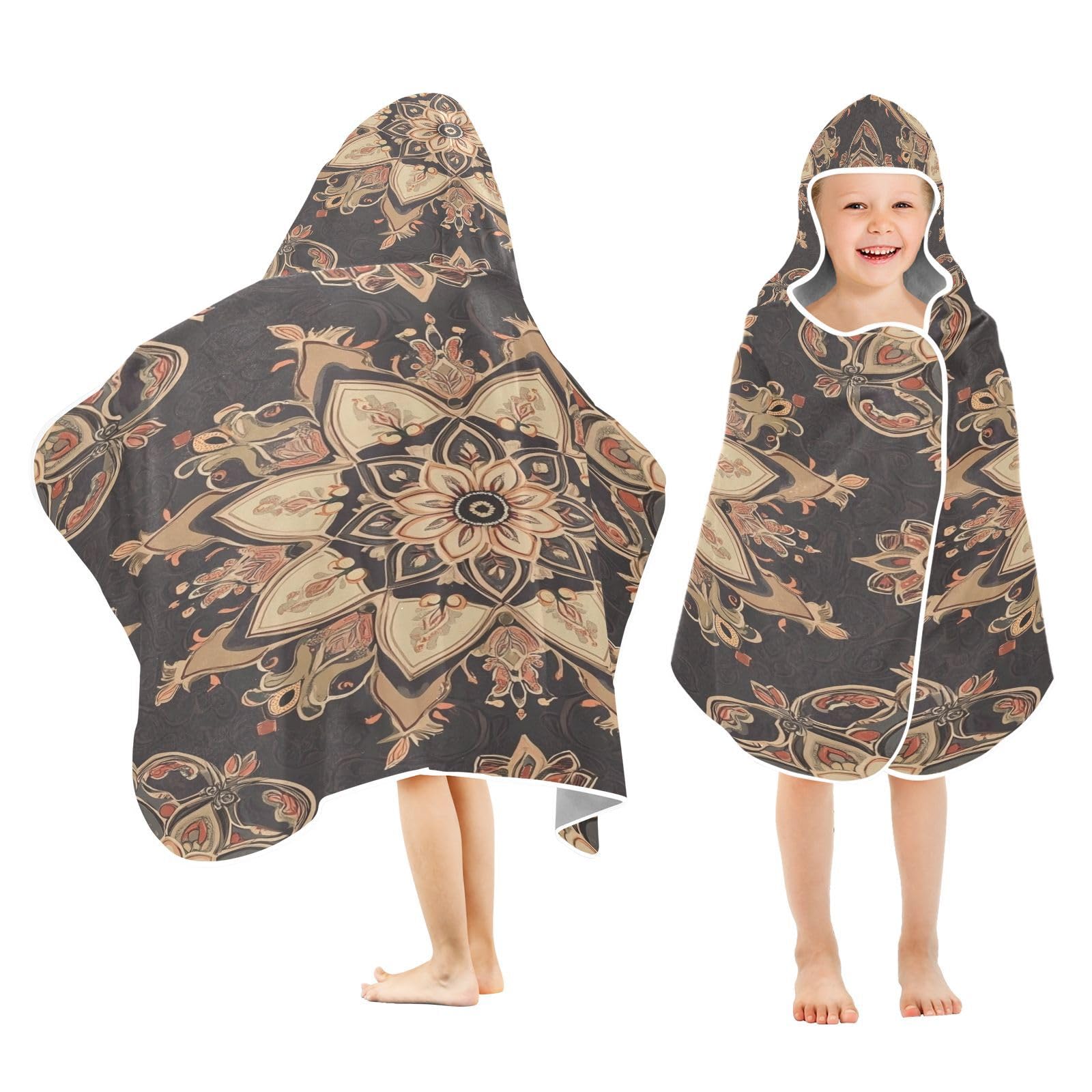 Kigai Ethnic Print Hooded Beach Towel for Kids Soft Absorbent Quick Dry Bath Towel with Hood Lightweight Toddler Shower Pool Bath Wrap for Boys Girls