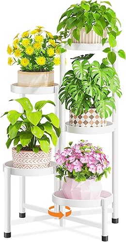 LASZOLA Soporte plegable para plantas de interior de 5 niveles para múltiples macetas grandes, estante ajustable alto y resistente con bandeja de 10