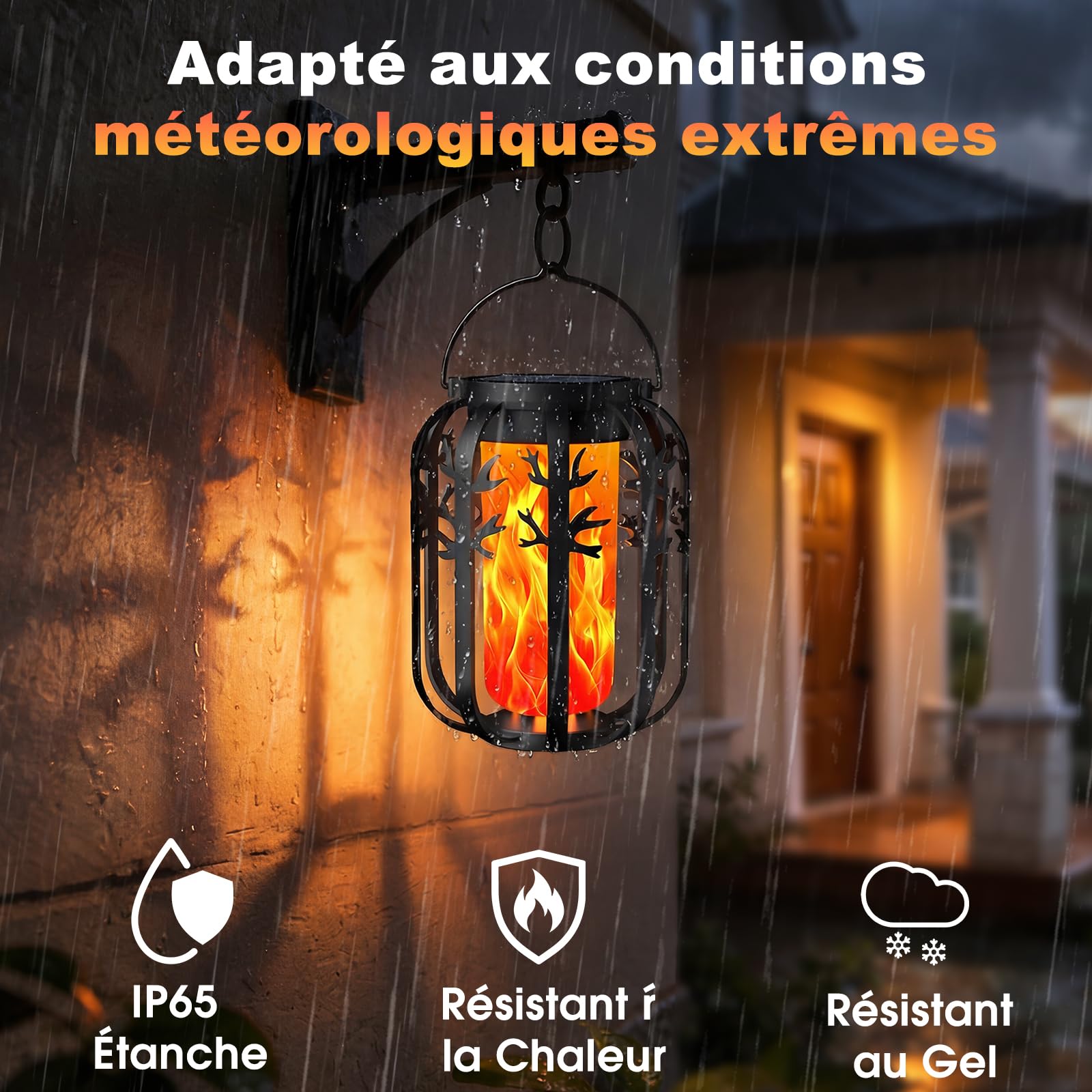 Lampe Solaire Exterieur, 4 Pièces Lanterne Solaire Exterieur avec Gen2 Effet de Flammes Vacillantes, Charge 2 Mode, Imperméables de Lanterne Suspendue pour Jardins Noël Halloween Balcon Deco