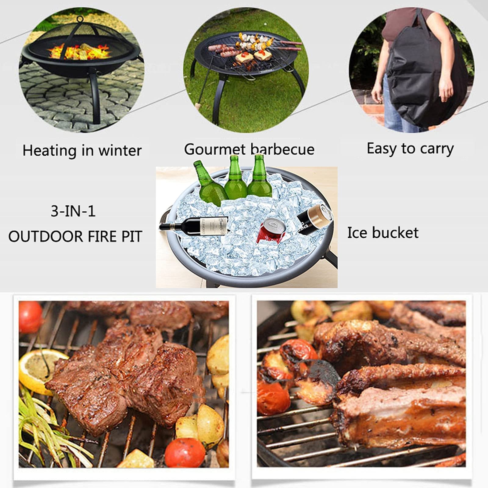 YXSH Trípode para Exterior Plegable con Parrilla De Barbacoa 3 En 1, Calentador De Jardín/Patio/Barbacoa/Pozo De Hielo con Cubierta Impermeable
